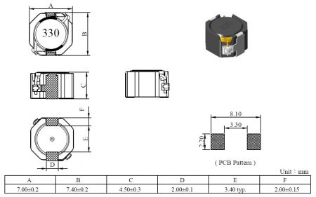 Power Inductor MCU7045 Series Configuration and dimensions